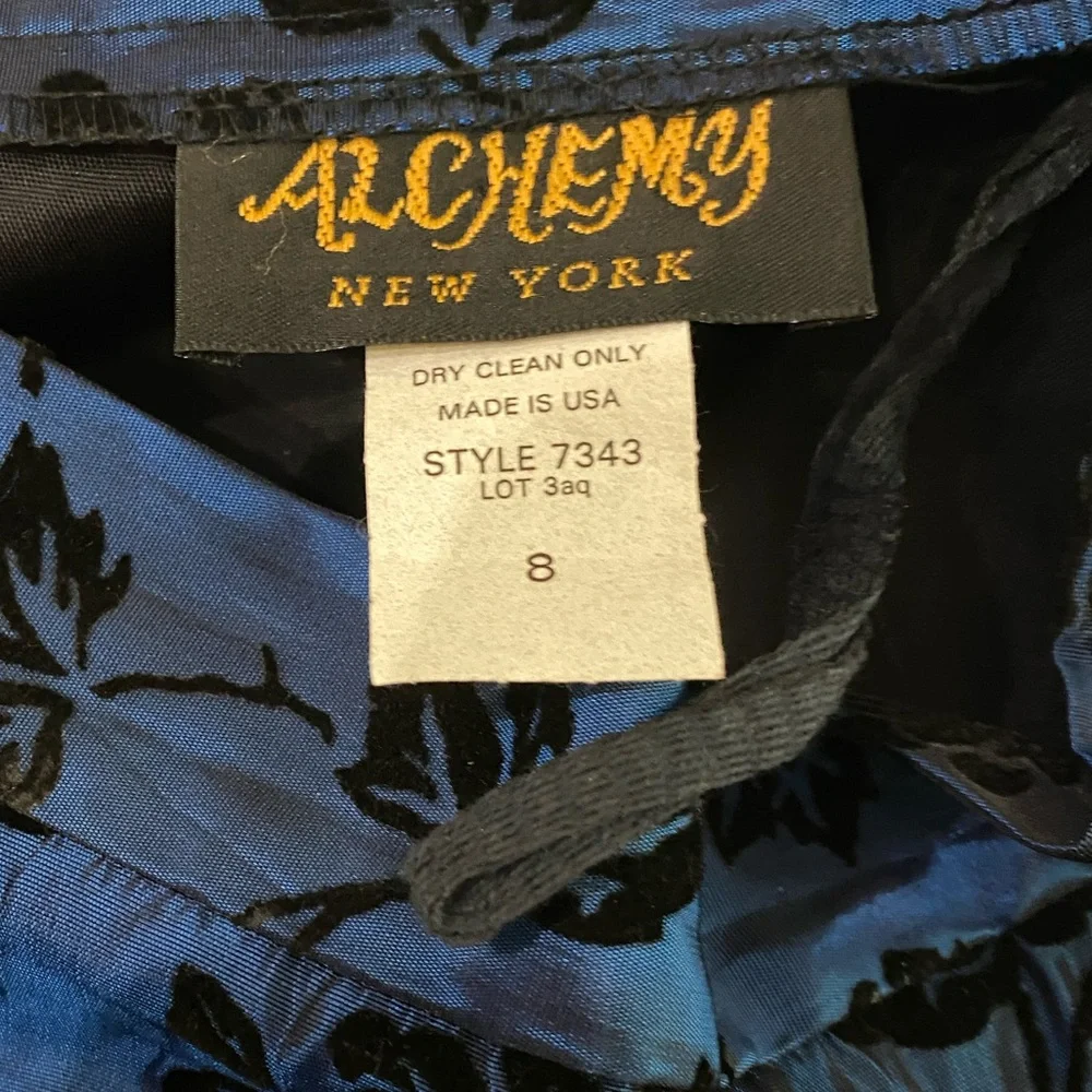 VINTAGE ALCHEMY Blue Iridescent Black Velvet Floral Burnout A-Line‎ Maxi Skirt 8